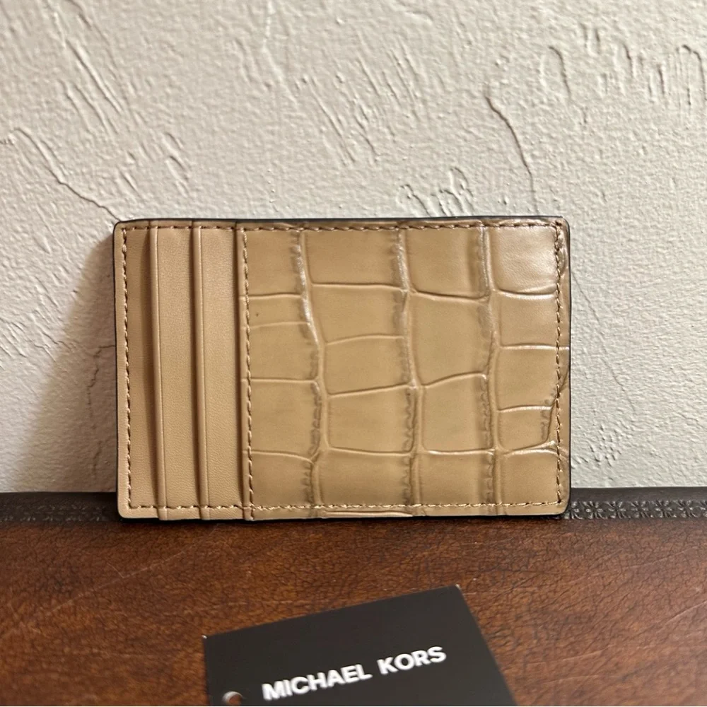 NWT Michael Kors | Hudson Notched Crocodile Embossed Leather Card Case $79